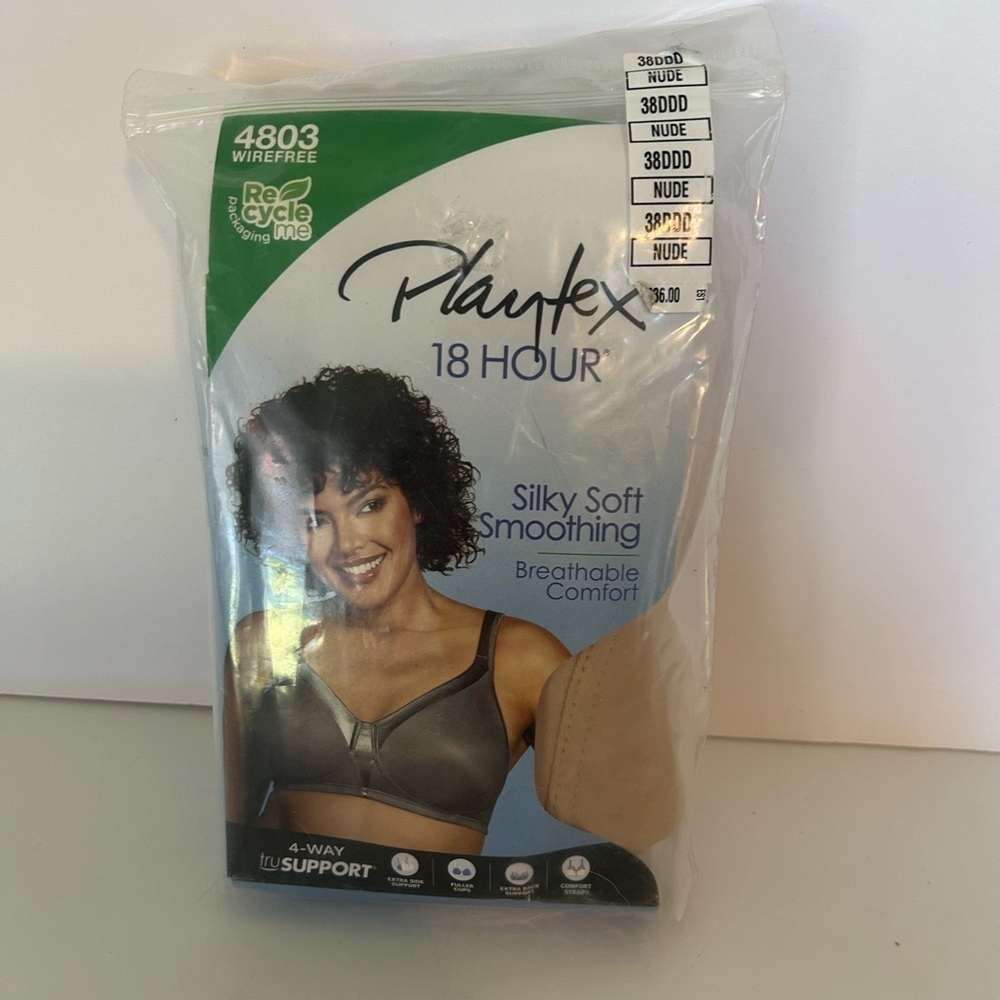New In Pack Playtex Tan Full-Coverage Bra Comfort Support 38 DDD